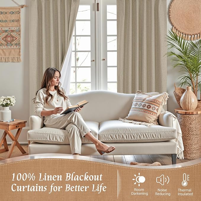 100% Blackout Short Linen Curtains - Image 2