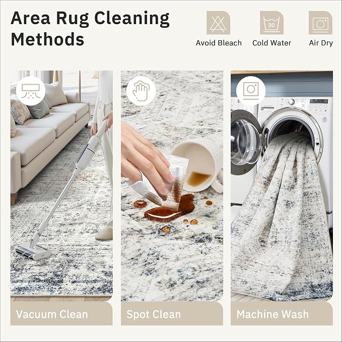 Soalmost Runner Rug 2x12 Washable Hallway Kitchen Runners Blue/Ivory | Non-Slip - Image 9
