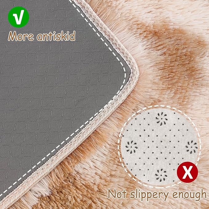 Super Soft Fluffy Living Room Area Rugs 2x8 ft Tie-Dyed Beige Shaggy Furry - Image 4