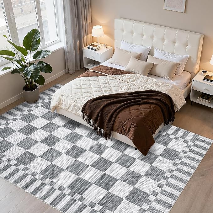 GarveeHome Grey Checkered Rug 6x9 Area Rugs Living Room Checkerboard Rug | - Image 10