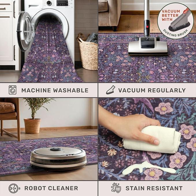 Washable Plum Purple Rug for Bedroom - Image 4