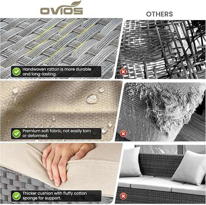 ovios 13 Pieces Patio Furniture Set, Outdoor Wicker Sectional Sofa - Image 9