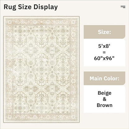 Soalmost 5x8 Area Rug Low Pile Washable Trendy Faded Style Rug, Foldable Stain - Image 5