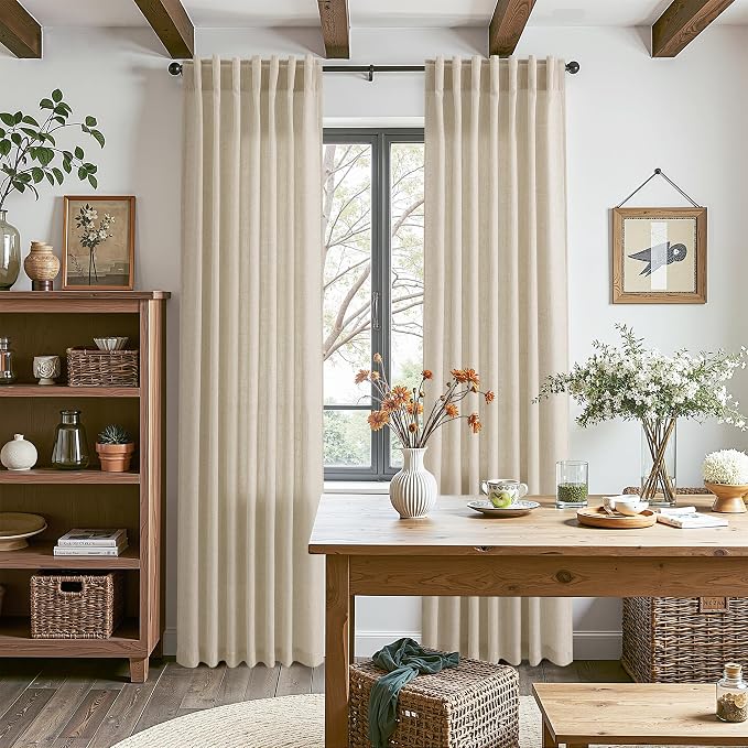 Eggshell Beige Linen Curtains for Living Room 98 Inches Long Light Filtering - Image 8