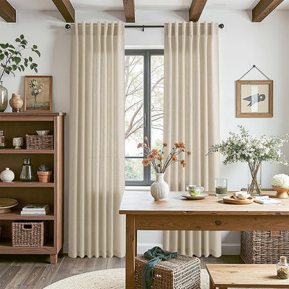 Eggshell Beige Linen Curtains for Living Room 98 Inches Long Light Filtering - Image 8