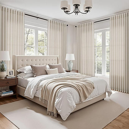 Warm Beige Linen Curtains Semi Sheer 96 Inches Long 2 Panels Set - Image 5
