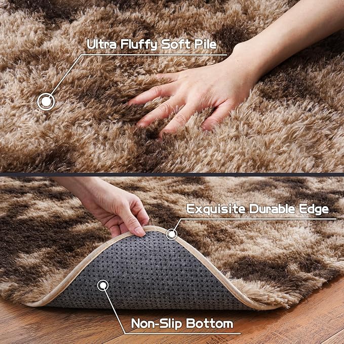 Super Fluffy Area Rug for Living Room 5x7, Shaggy Carpet, Tie-Dyed Coffee | - Image 7