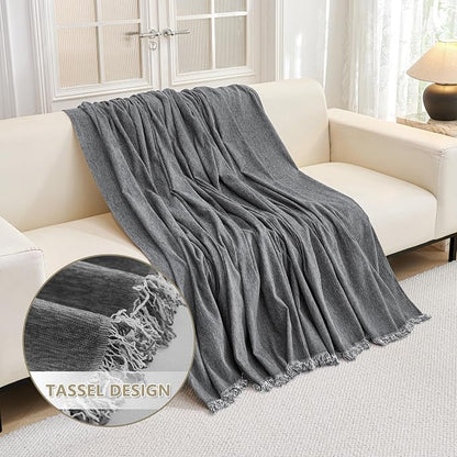 MYSKY HOME Boho Couch Cover Charcoal Gray Sofa Covers - Image 4