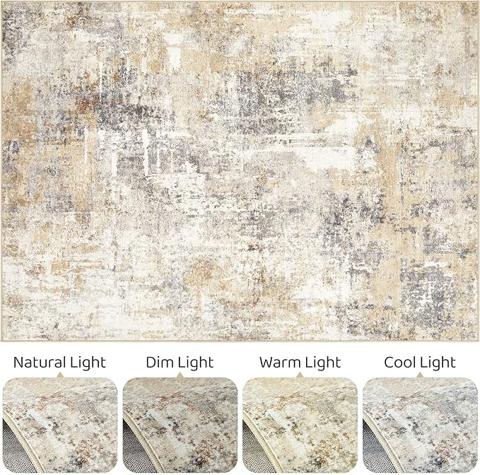 LOONGRUG 4x6 Area Rug Machine Washable Neutral Modern Abstract Rugs | Soft - Image 9