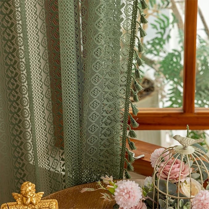 Sutuo Home Olive Green Boho Sheer Curtains 90 Inches Long - Image 9