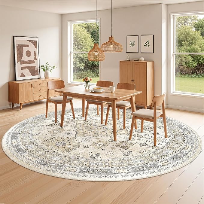 Round Rug 8ft, Circle Rug for Dining Room Table, Dining Room, Nursery Room by Zesthome
