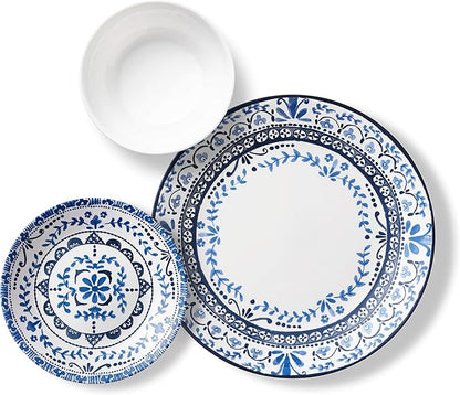 Corelle Vitrelle 18-Piece Service for 6 Dinnerware Set, Triple Layer Glass and Chip Resistant, Lightweight Round Plates and Bowls Set, Portofino
