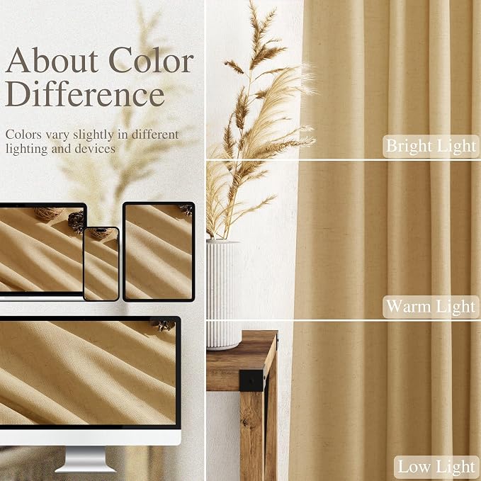 Gold Yellow Linen Curtains 84 Inch Length 2 Panels Set - Image 3