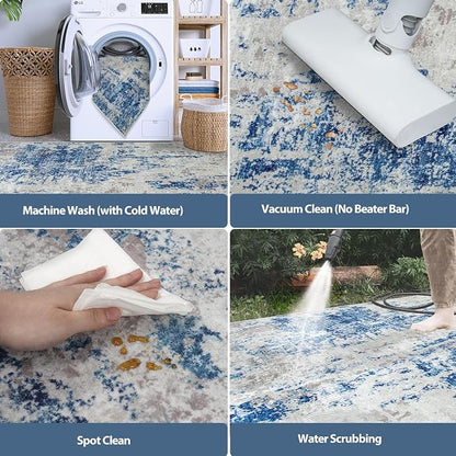 9x12 Area Rugs for Living Room Washable Bedroom Dining Room Blue Grey White | - Image 4