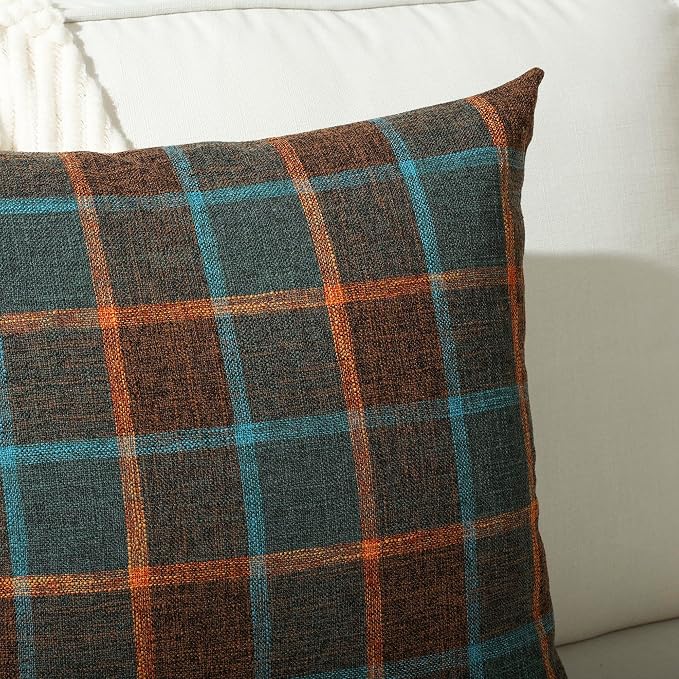 Stellhome Pack of 2 Lumbar Fall Linen Buffalo Check Throw Pillow Covers - Image 4