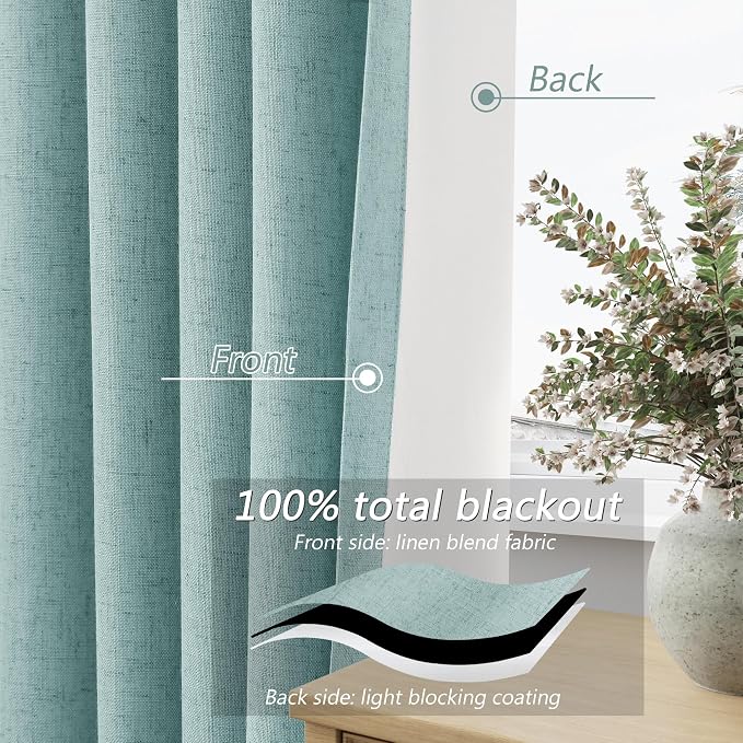 100% Blackout Linen Curtains 80 Inch Length 2 Panels Set - Image 4