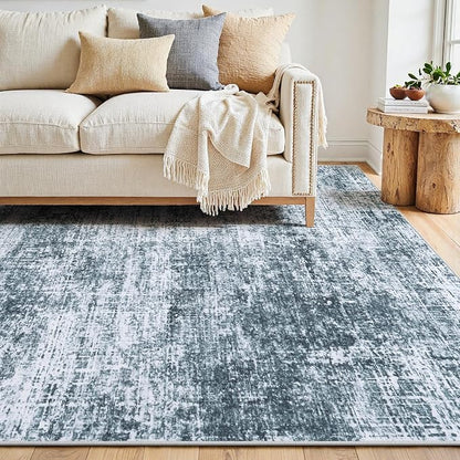 9x12 Area Rug for Living Room Bedroom: Non-Slip Modern Light Slate Blue | - Image 9