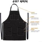Under NY Sky Chef Apron – Professional Black Twill – Cotton Straps - Smart Pockets - Adjustable for Men and Women – Pro Chef, Cook, Kitchen, Baker, Barista, Bartender, Server Aprons