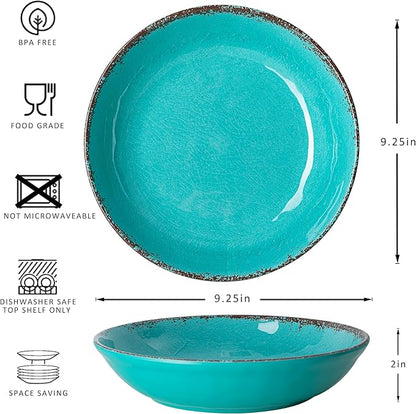 LEHAHA Melamine Pasta Bowl, 9.25 inch Large Wide and Shallow Bowls Set of 6, 42 OZ Unbreakable 100% Melamine Serving Bowls Set for Dinner, Noodle,Ramen,Salad, Fruit Bowl. Dishwasher Safe, Teal…