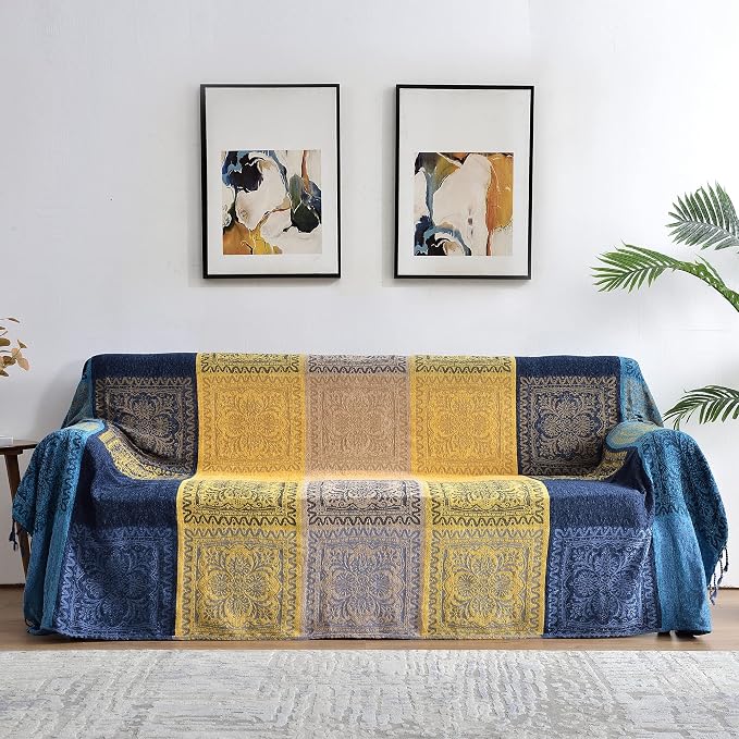 Bohemian Throw Blanket for Couch，Colorful Chenille Tassels Boho Woven Hippie - Image 2