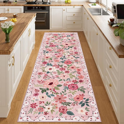 DUKINO 3x10 Runner Rug, Floral Washable Kitchen Runner Rug Non Slip, Low Pile - Image 6
