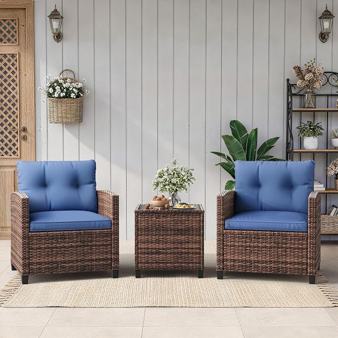 Garvee Outdoor Wicker Chairs, 3 Pieces Patio Furniture Set, All Weather High by Garvee