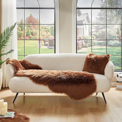 AMTOVO Faux Sheepskin Rug, Coffee Ultra Soft Fluffy Shag Area Rug, 2 x 6 ft - Image 3