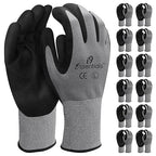 I9 Essentials Safety Work Gloves – 12 Pairs MicroFoam Nitrile Coated, Seamless Nylon Knit Grip Gloves for Construction, Home Improvement, Gardening, Mechanics, Automotive – Large, Breathable