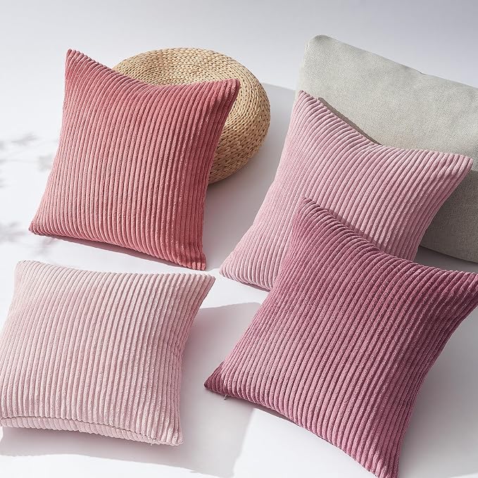Topfinel Pink Throw Pillow Covers 12x12 Inch Set of 4, Soft Farmhouse Corduroy - Image 4