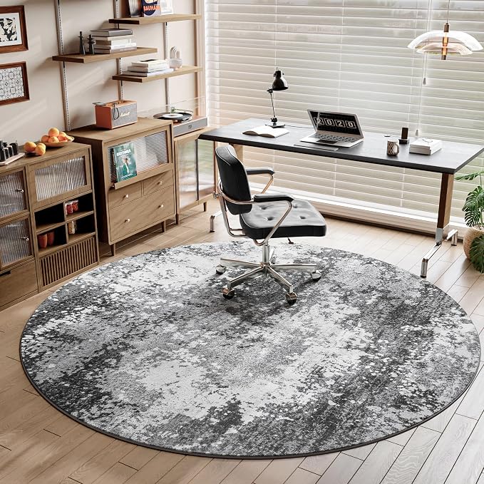 Round Rugs 8ft Washable Grey Circle Area Rug - Image 2