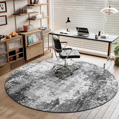Round Area Rugs 4ft Washable Grey Circle Rug - Image 2