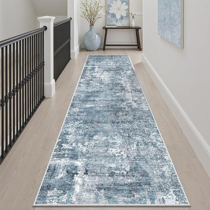 Soalmost Abstract Runner Rug 2x8 Washable Hallway Kitchen Runners Blue/Grey | - Image 2