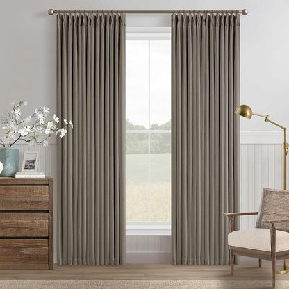 Taupe Grey Pleated Linen Blackout 80 Inch Curtains - Image 9
