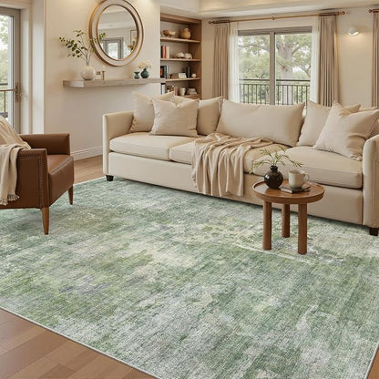 Soalmost Abstract Area Rug 6x9 for Living Room Washable Rugs Green/Ivory | by Soalmost