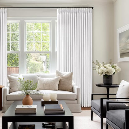 Pinch Pleat Snow White 72 Inch Flax Semi Sheer Linen Curtains 50W | Pinch - Image 8