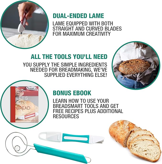 Artisan Bread Making Kit - 5PC Sourdough Bread Baking Supplies Set - Lame, Scraper, Whisk, Banneton Bread Proofing Basket & Cotton Liner