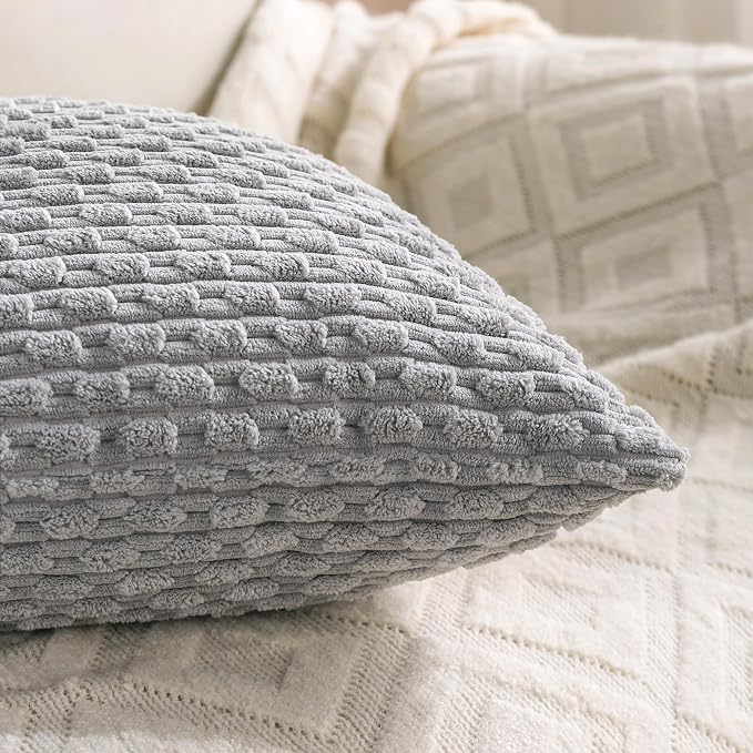 Set of 4 Grey Decorative Throw Pillow Covers 26x26 Inch Corduroy Pillow Covers - Image 6