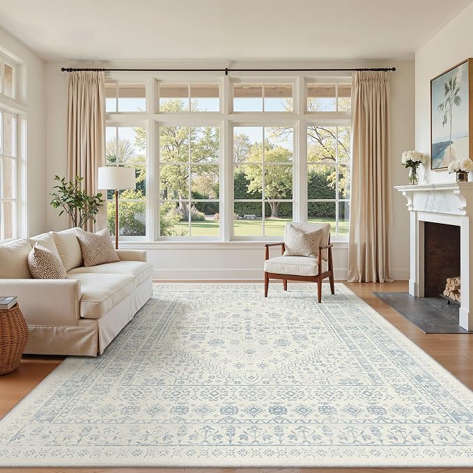 6x9 Area Rugs for Living Room, Large Washable Rug, Dining Room, Low Pile by Zesthome