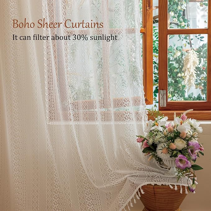 Sutuo Home White Boho Lace Curtains 96 inches Long - Image 3