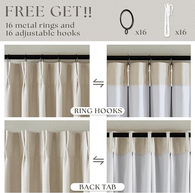 Cream Beige Linen Black Out 96 Inch Curtains - Image 6