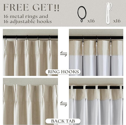 Cream Beige Linen Black Out 96 Inch Curtains - Image 6