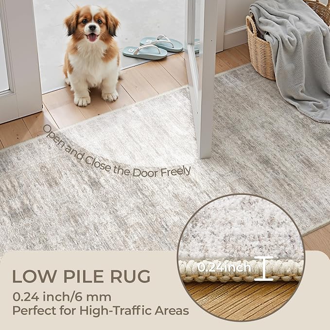 3x5 Rug for Entryway, Washable Area Rug, Taupe | Small Rug for Kitchen - Image 6