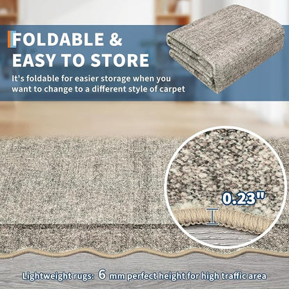 GarveeHome Scalloped Living Room Rug 5x7 Area Rug Washable Non Slip Brown | - Image 7