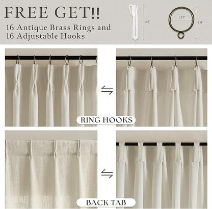 Pinch Pleated Beige Linen Semi Sheer Curtains 112 Inches Length 2 Panels | 112 - Image 5