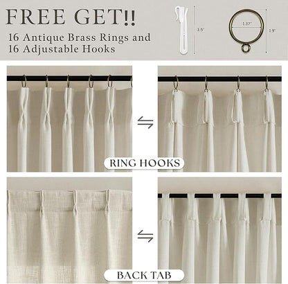 Thick Linen 86 Inches Long Semi Sheer Beige Pinch Pleated Curtains 2 Panels | - Image 5