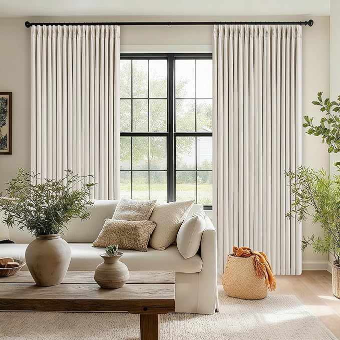90 Inch Pinch Pleated Blackout Linen Curtains 2 Panels Natural | Memory Trained - Image 6