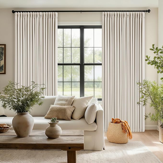 Pinch Pleated 100% Blackout Thick Linen Curtains 84 Inch Long Natural | Thick - Image 8