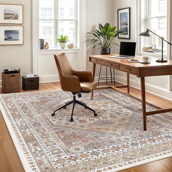 Area Rugs 5x7 Washable Rugs for Living Room, Ultra-Thin Soft Floral Vintage - Image 4