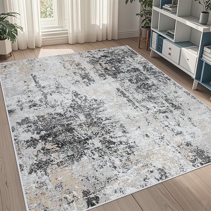 5x8 Area Rugs for Living Room Washable Bedroom Dining Room Black Grey Gold | by Aelenmu