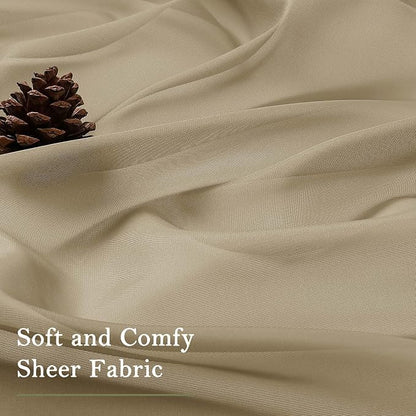 Taupe Sheer Curtains 63 Inch Length 2 Pcs, Light Filtering Rod Pockets Window - Image 8